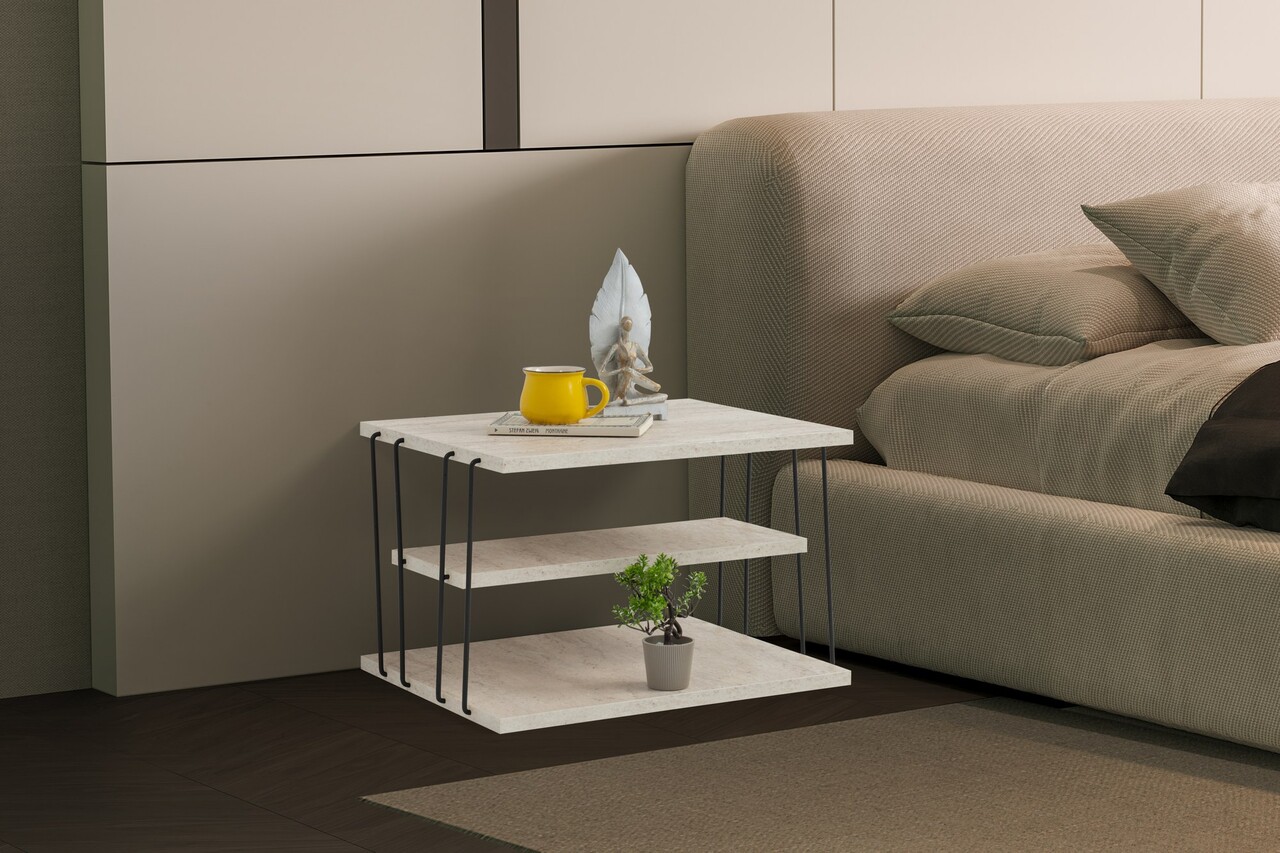 Masuta, Hanah Home, Lifon, 50x33x40 cm, Travertin / Negru - imagine 7
